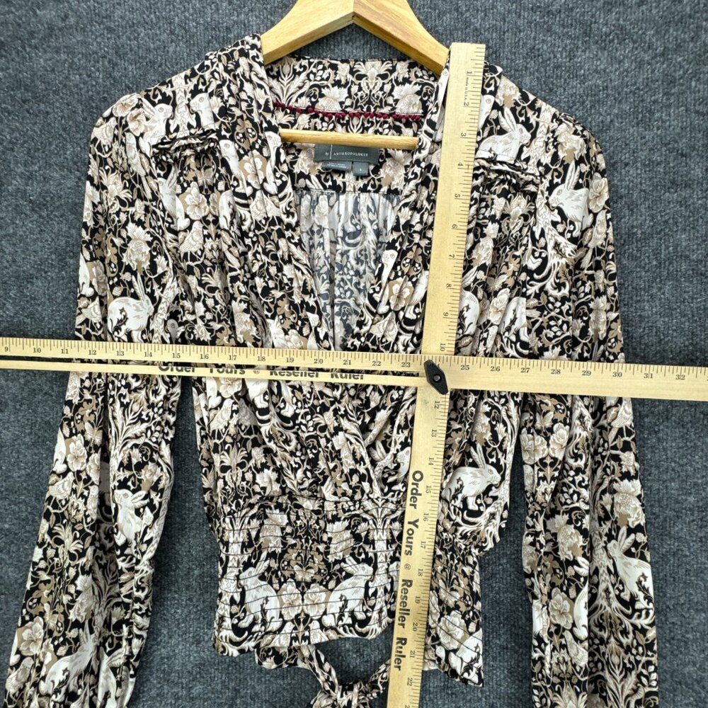 **SOLD**By Anthropologie Blouse Top Womens Small Black Tan Tie Waist Boho - Picture 10 of 13